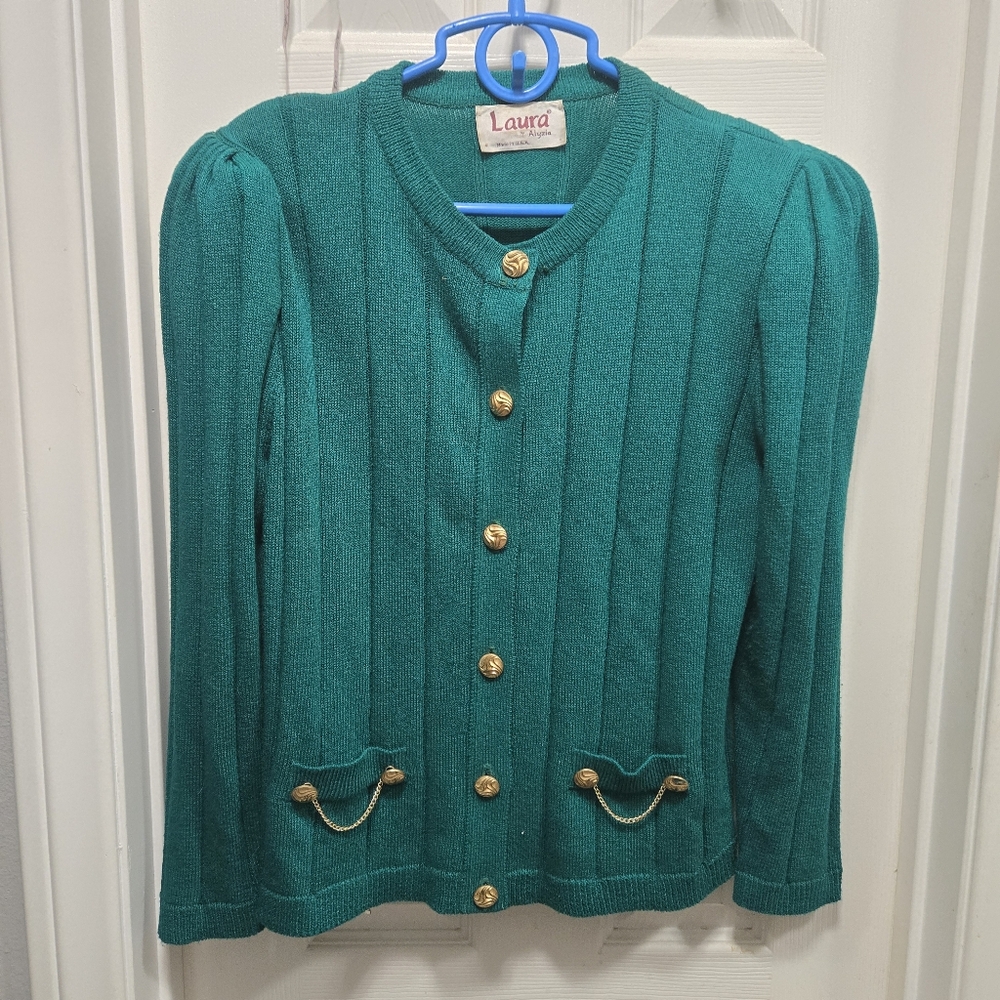 Vintage Laura by alyzia Green Cardigan with Gold Buttons size m?
